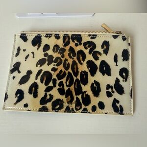 kate spade Leopard Print Zip Card Wallet in Cream, Black & Brown